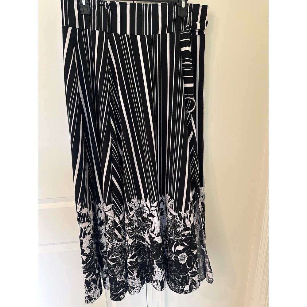 NY&C XL Striped Maxi Skirt Black White High Slit Stretch